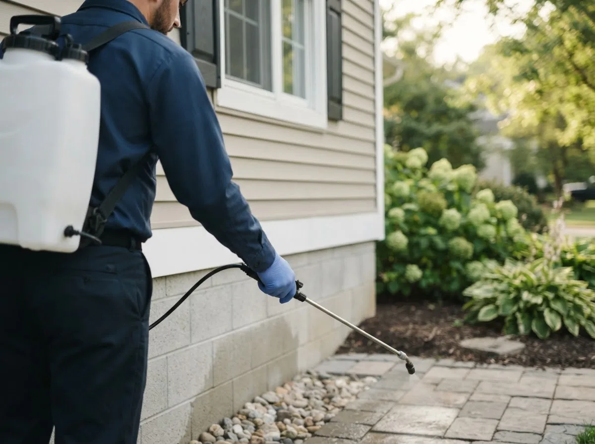 Pest control technician inspecting a home in Orrick, MO